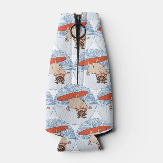 Wave riding happy pug dog on surfboard scarf band flesjeskoeler (Achterkant)