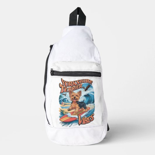 Wave-Riding Yorkshire Terrier Pup Sling Bag (Voorkant)