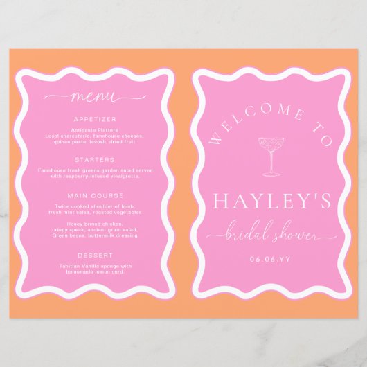 Wave Sinaasappel Roze Vrijgezellenfeest Spel Menu (Voorkant)