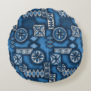 Wave Warrior Hawaiian Tapa Rond Kussen