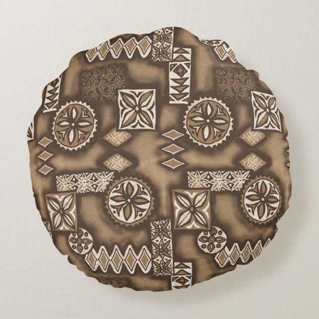 Wave Warrior Hawaiian Tapa Rond Kussen (Achterkant)