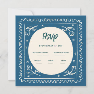 Waveblauw Handschrift Retro Bruiloft RSVP Kaart