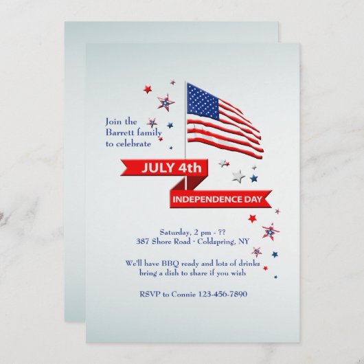 Waver Flag Independence Day Uitnodiging (Voorkant / Achterkant)