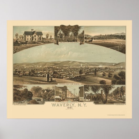 Waverly, NY Panoramic Map - 1881 Poster (Voorkant)