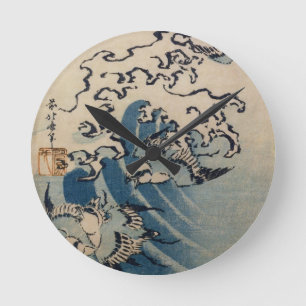 Waves and Birds, c.1825 (kleurenhoutblokafdruk) Ronde Klok
