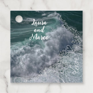 Waves and sea with Doodle hearts Bedankjes Labels