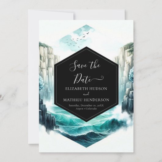 Waves Blue Nautical Wedding Save The Date (Voorkant)