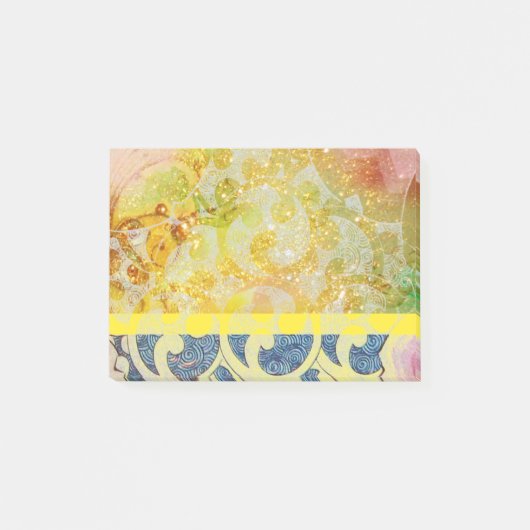 WAVES / Bright Gele Blauwe Zwemelen in gouden Spar Post-it® Notes (Voorkant)