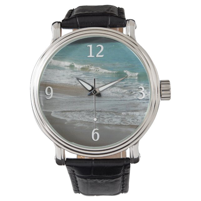 Waves Lapping op de Beach Turquoise Blue Ocean Horloge (Voorkant)