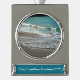 Waves Lapping op de Beach Turquoise Blue Ocean Verzilverd Banner Ornament