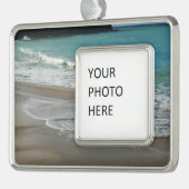 Waves Lapping op de Beach Turquoise Blue Ocean Verzilverd Kader Ornament (Links)