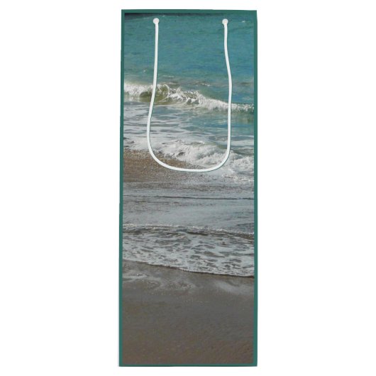 Waves Lapping op de Beach Turquoise Blue Ocean Wijn Cadeautas (Voorkant)