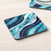 Waves - Mixed Media Blauw Abstract Bier Onderzetter (Linkerzijde)