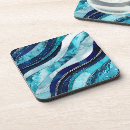 Waves - Mixed Media Blauw Abstract Bier Onderzetter (Linkerzijde)