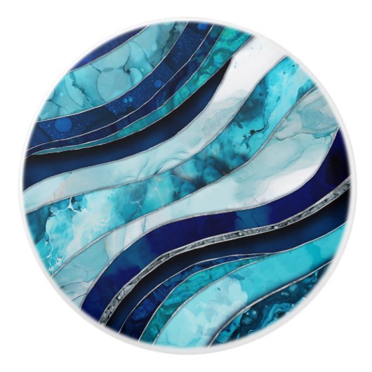 Waves - Mixed Media Blauw Abstract Keramische Knop (Voorkant)