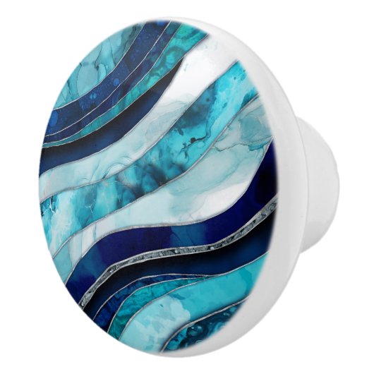 Waves - Mixed Media Blauw Abstract Keramische Knop (Rechts)