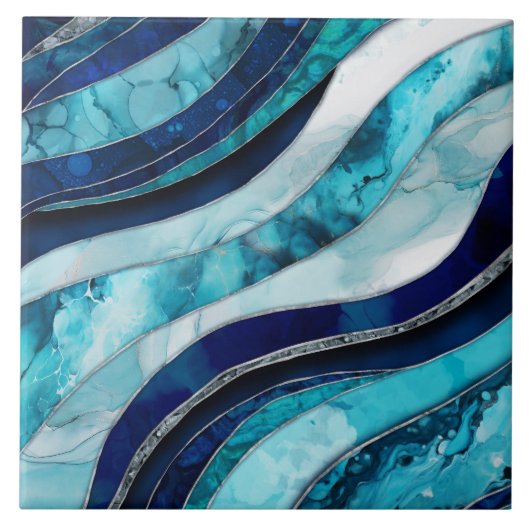 Waves - Mixed Media Blauw Abstract Tegeltje (Voorkant)