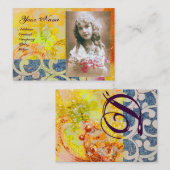 WAVES MONOGRAM FOTO-TEMPLATE, levendig, geel blauw Visitekaartje (Voorkant / Achterkant)