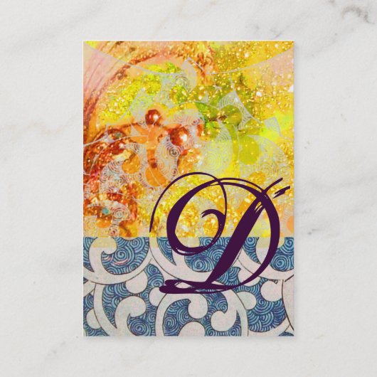 WAVES MONOGRAM FOTO-TEMPLATE, levendig, geel blauw Visitekaartje (Achterkant)