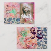 WAVES MONOGRAM FOTO TEMPLATE, levendig, roze blauw Visitekaartje (Voorkant / Achterkant)