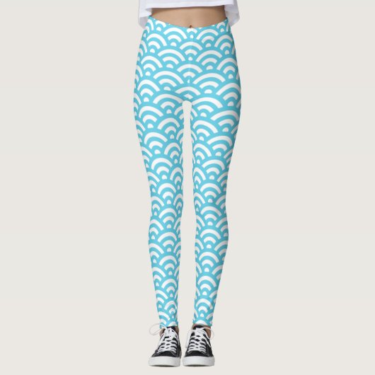 Waves Ocean Blue Textuur Leggings (Voorkant)