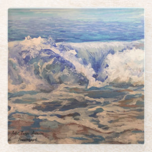 Waves Originele Hand geschilderde kunst Glazen Onderzetter