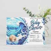 Waves Printable Baby shower Kaart (Staand voorkant)