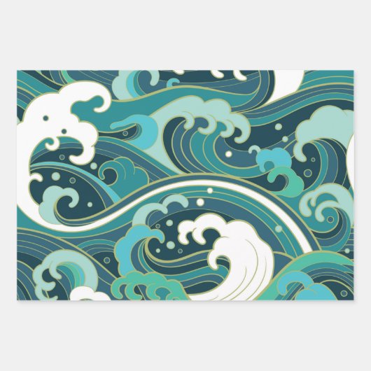 Waves Series Wrapping Paper Flat Sheet Set van 3 (Voorkant 2)