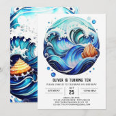 Waves Sky Blue Kids Verjaardag Kaart (Voorkant / Achterkant)