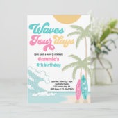 Waves Vier Dagen Retro Surf Strand 4e Verjaardag Kaart (Staand voorkant)