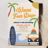 Waves Vier Dagen Strand Surf 4e Verjaardagsfeest Kaart