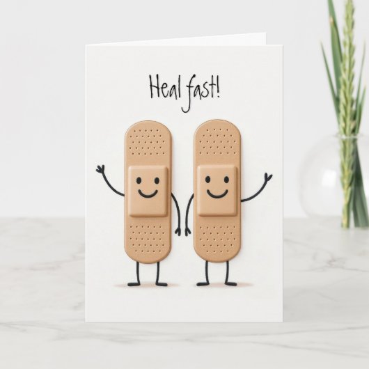 Waving Bandage Stick Figure Couple Get Well Kaart (Voorkant)