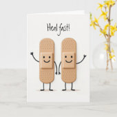 Waving Bandage Stick Figure Couple Get Well Kaart (Gele Bloem)