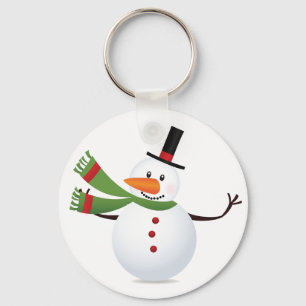 Waving Carrot Nose Snowman Button Sleutelhanger