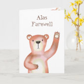 Waving Cute Waterverf Brown Teddy Bear Kaart (Gele Bloem)