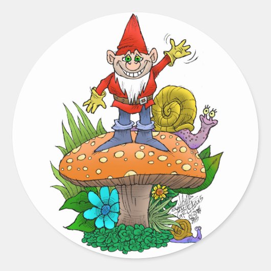 Waving Gnome.jpg Ronde Sticker (Voorkant)
