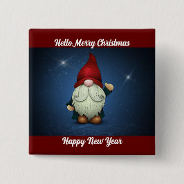 Waving Holiday Gnome Button Pin