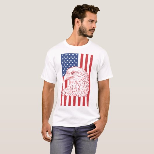 Waving Patriotic American Flag Design T-shirt (Voorkant volledig)
