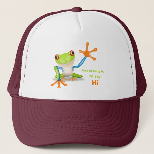 Waving red eyed Tree frog-illustratie Trucker Pet (Voorkant)