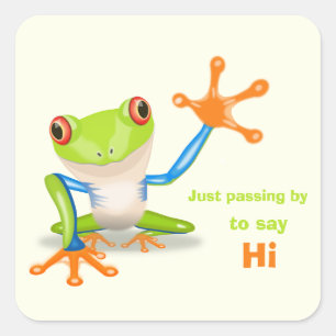 Waving red eyed Tree frog-illustratie Vierkante Sticker