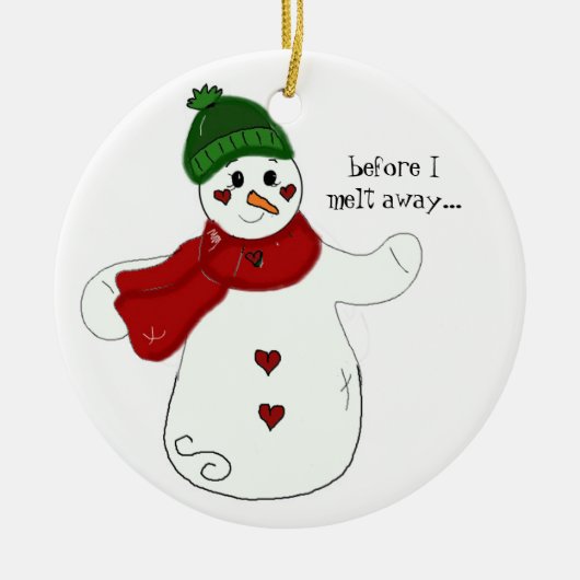 Waving Snowman met Gezegde Keramisch Ornament (Voorkant)