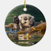 Waving Zee Otter Keramisch Ornament (Achterkant)