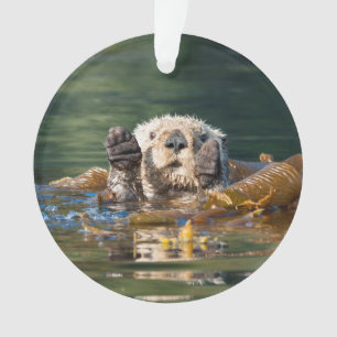 Waving Zee Otter Ornament
