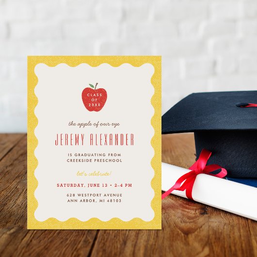 Wavy Apple Preschool Graduation Party Invitation