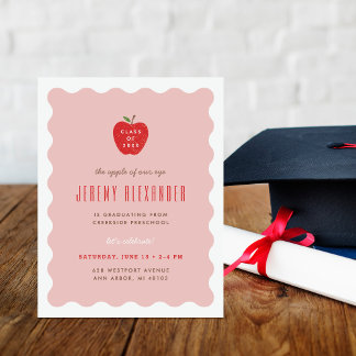 Wavy Apple Preschool Graduation Party Invitation Kaart