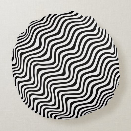wavy black stripes op art printed rond kussen (Achterkant)