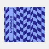Wavy blauw geruit patroon met aangepaste naam fleece deken (Voorkant (Horizontaal))