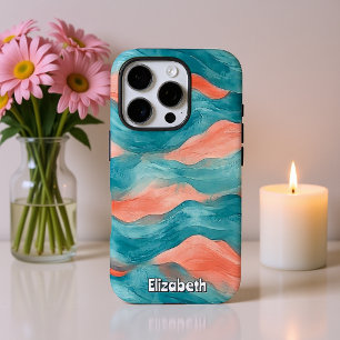 Wavy Blauwgroen en Fuschia Abstract iPhone 16 Pro Hoesje