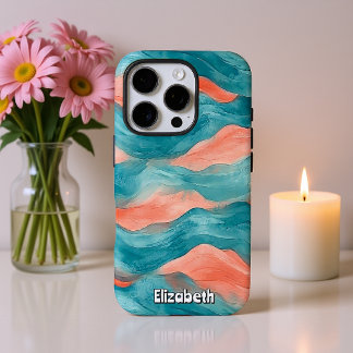 Wavy Blauwgroen en Fuschia Abstract iPhone 16 Pro Hoesje