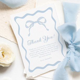 Wavy Blue Bow Tying the Knot Vrijgezellenfeest Bedankkaart
